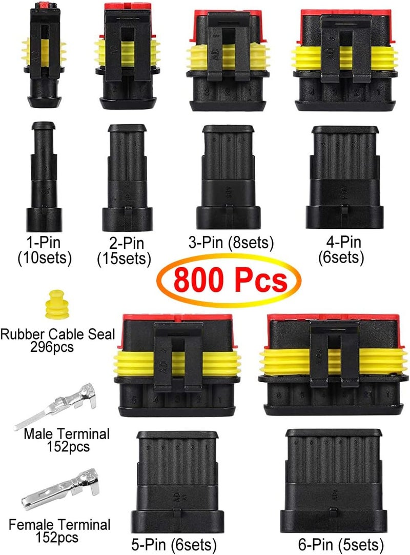 Twippo 800Pcs 50 Sets Waterproof Automotive Electrical Wire Connectors Plug Kit 1/2/3/4/5/6 Pin Waterproof Connectors with Ratchet Crimping Tool - Image 2